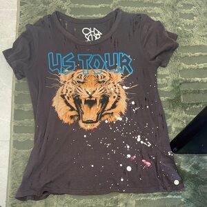 Chaser Black Graphic Tee with Tiger and Blue US Tour Text